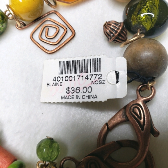 Chico's Anklet / Bracelet 11" Beaded Metal Charms Copper Yellow Green NWT - Picture 13 of 13